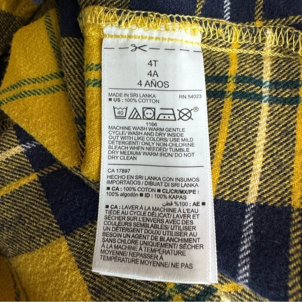 Old Navy Kids Yellow & Navy Plaid Flannel Shirt